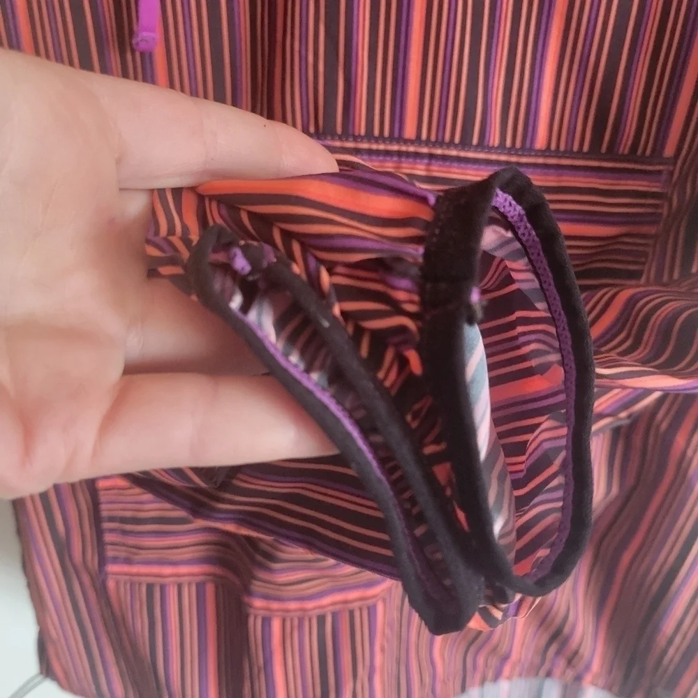 ASICS Pullover Lightweight Weight Shell Pocket Purple Orange Stripe Small S - Picture 8 of 11